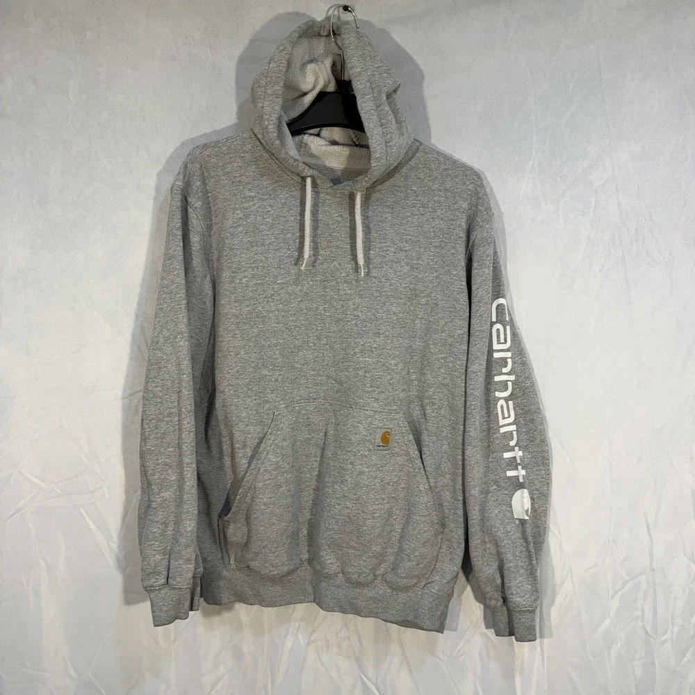 Carhartt Hooded Sweat Parka Pullover Drawstring Hoodie Gray Distress M
